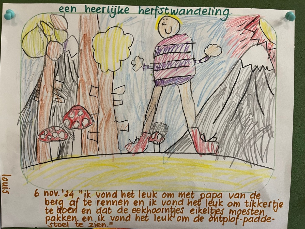 Kindertekening: een heerlijke herfstwandeling